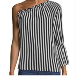 LIBBY EDELMAN B&W One Shoulder Striped Top Medium